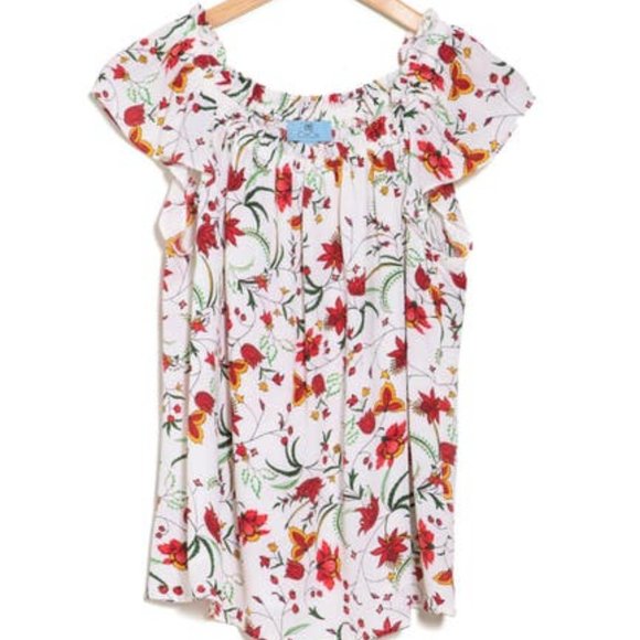 CeCe Tops - CeCe Marrakesh Floral Flutter Sleeve Top Large NWT
